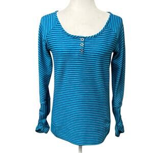 OUTDOOR RESEARCH Mikala Aqua/Blue Stripe Thermal Henley‎ Thumbhole Size Small